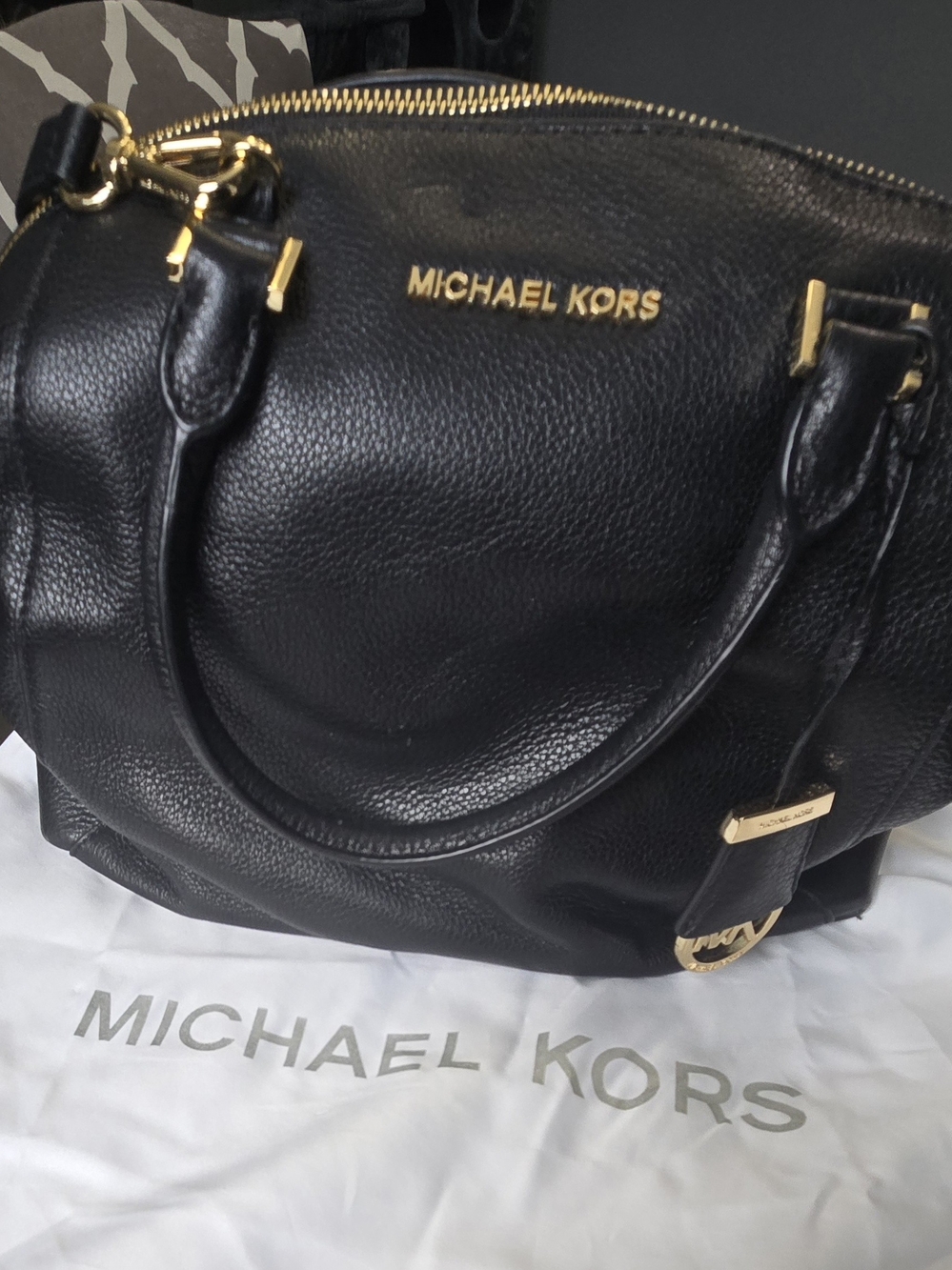 Michael Kors Black Leather Satchel with Gold Hardware. Includes Dust Bag.